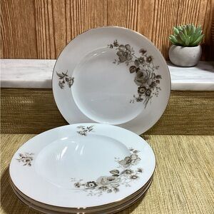 Vintage Johann Haviland Germany Twilight Rose 4 Brown Salad Plates